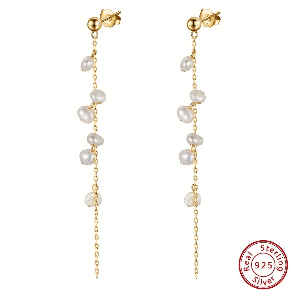 925 Silver Dangle Earrings with Pearl Decor Chain